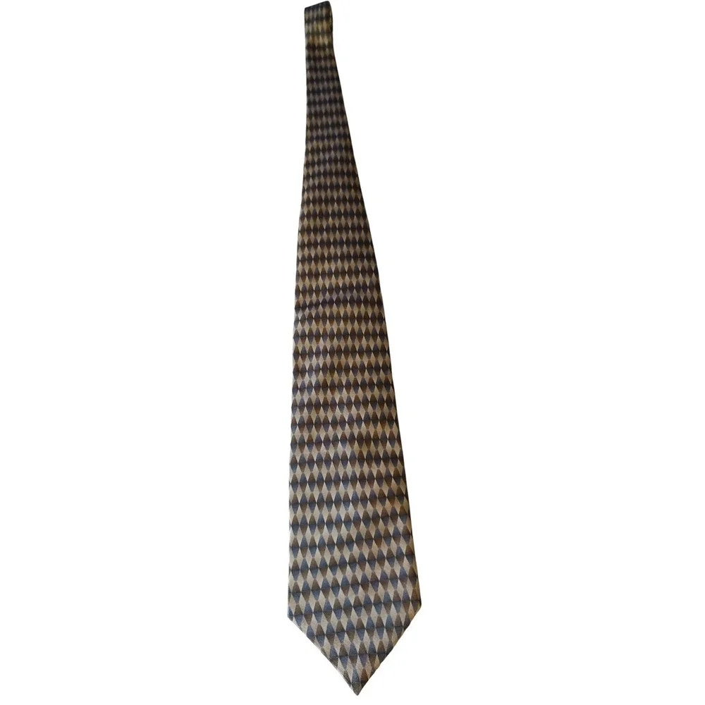 Stafford Silk Tie‎ Blue Brown Diamond Pattern Made In The USA 57x3.75 In